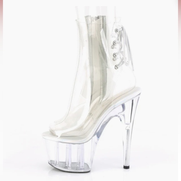 Pleasers 7" Heel Clear Open Toe Lace-Up Ankle Boots size 5 - Picture 2 of 4